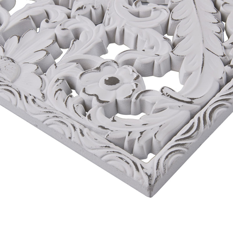 Distressed Carved Wood 2-Piece Wall Decor Set, White