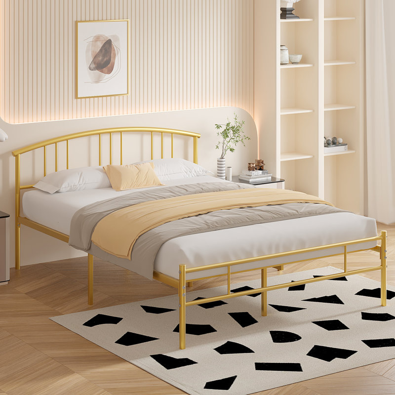 Scaggs Metal Bed With 2 Nightstands – Modern Bedroom Set, Queen, White