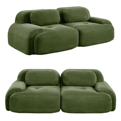 Canapé modulaire 2 places 82 po, causeuse en velours côtelé avec accoudoirs incurvés, assise antidérapante, mousse haute résilience, combinaison libre pour le salon, la chambre à coucher