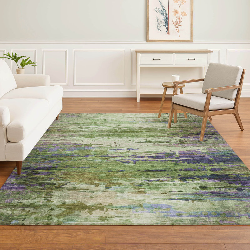 Premium Machine Washable Mayfield AMF2035 Abstract Rug, 8' x 10', Green