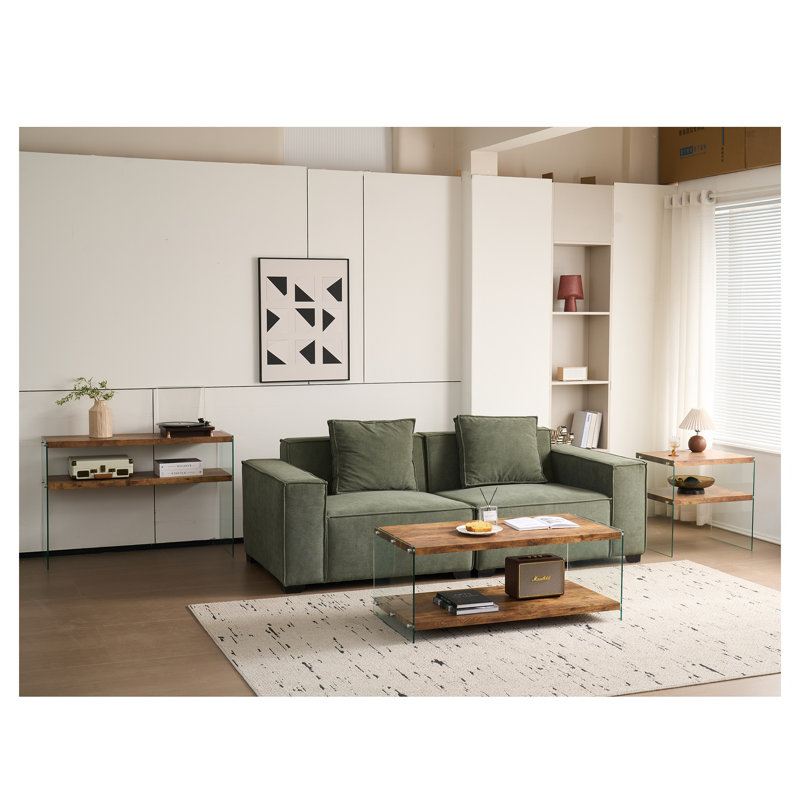 Console moderne en noyer et verre