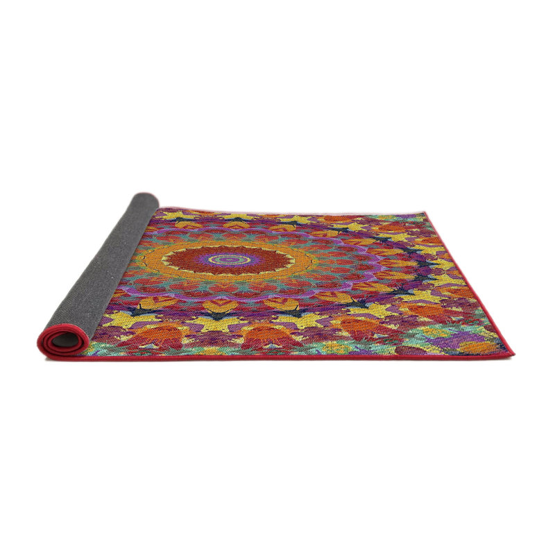 Tapis rose/bleu/jaune tissé à la machine, Rond 4 pi