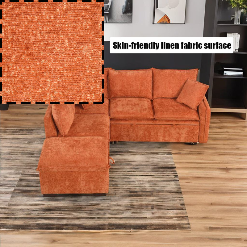 Talynn Upholstered Sectional, Orange Chenille