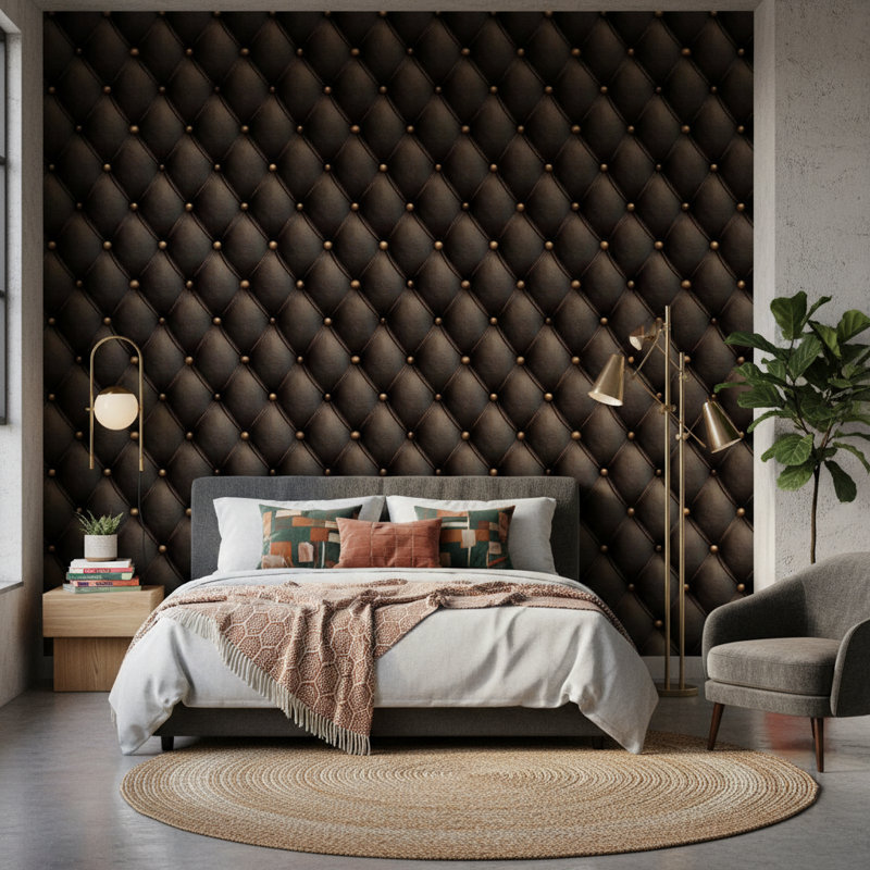 Décoration murale capitonnée en cuir géométrique