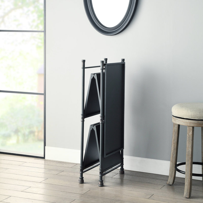 Console pliable en métal et bois synthétique - 3 niveaux, noir sableux / finition bronze foncé, 3 tablettes de style industriel, noir / bronze
