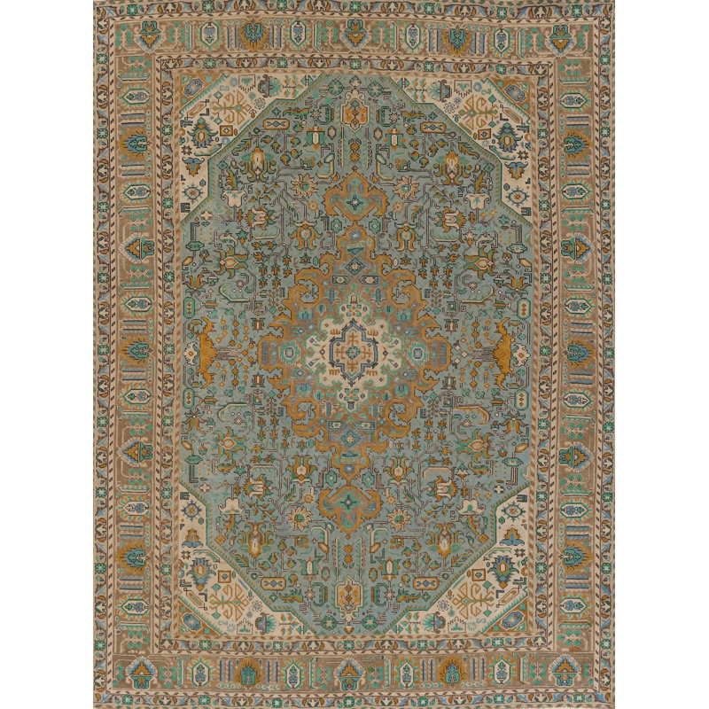 Tapis bleu clair à motif géométrique traditionnel 8 x 11