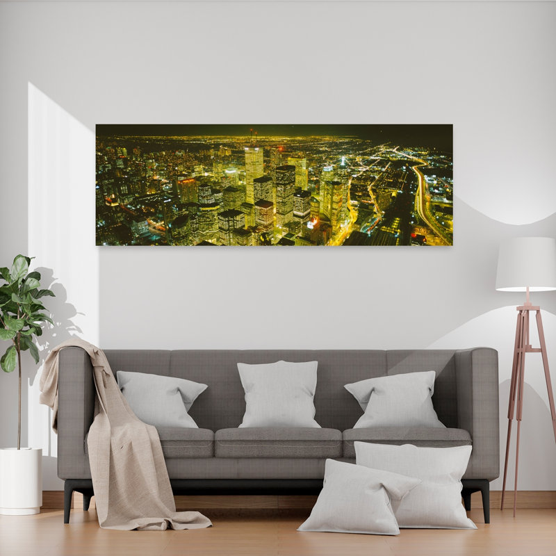 High angle view of a city lit up at night View from CN Tower Toronto Ontario Canada 1 Piece Wrapped Canvas Panoramic Wall Art