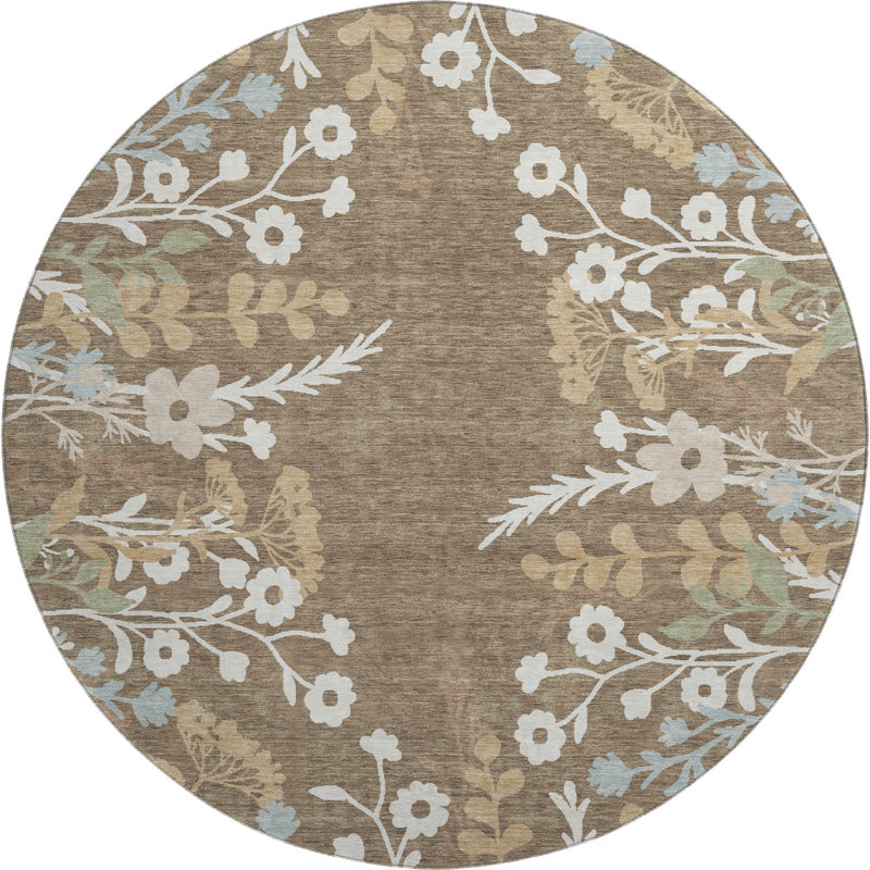 Tapis floral lavable à la machine de qualité supérieure Mayfield AMF2334, Chocolate, 8' Round