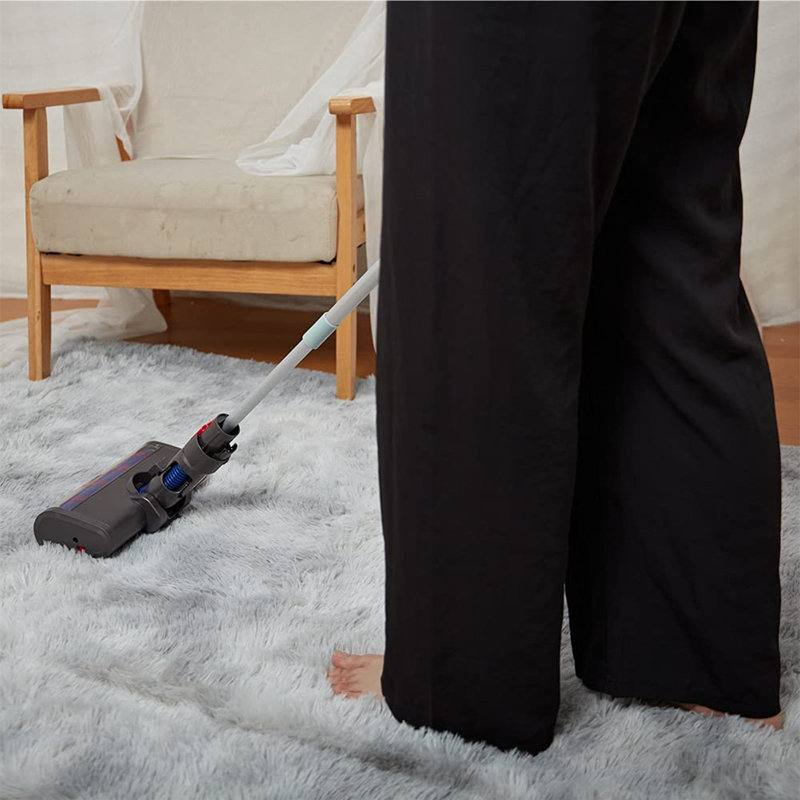Tapis rayé à poils longs gris, Rectangle 7 pi 6 po x 10 pi