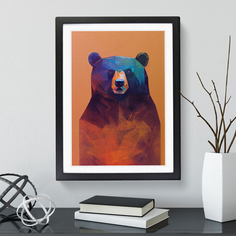 Watchful Bear Abstract - Single Picture Frame Print, Black Framed, 64cm H x 46cm W x 2cm D