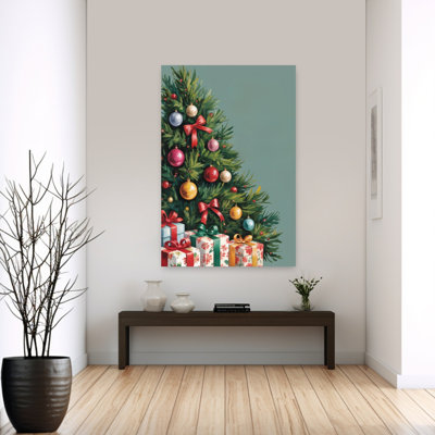 Christmas Tree And Gifts Traditional Vintage Abstract Christmas Tree Pine Tree Winter Landscape Wall Art Print