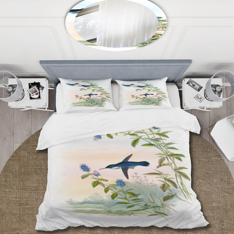 Vintage Hummingbird II - ensemble de housse de couette traditionnel - microfibre de polyester