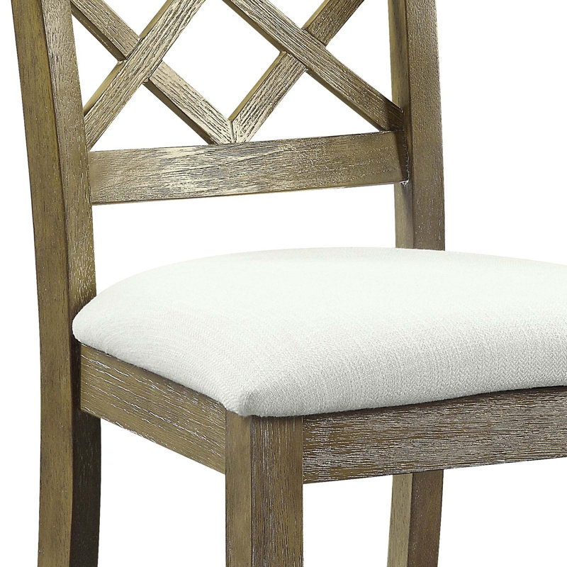 Chaise d'appoint en lin beige et chêne rustique, ensemble de 2