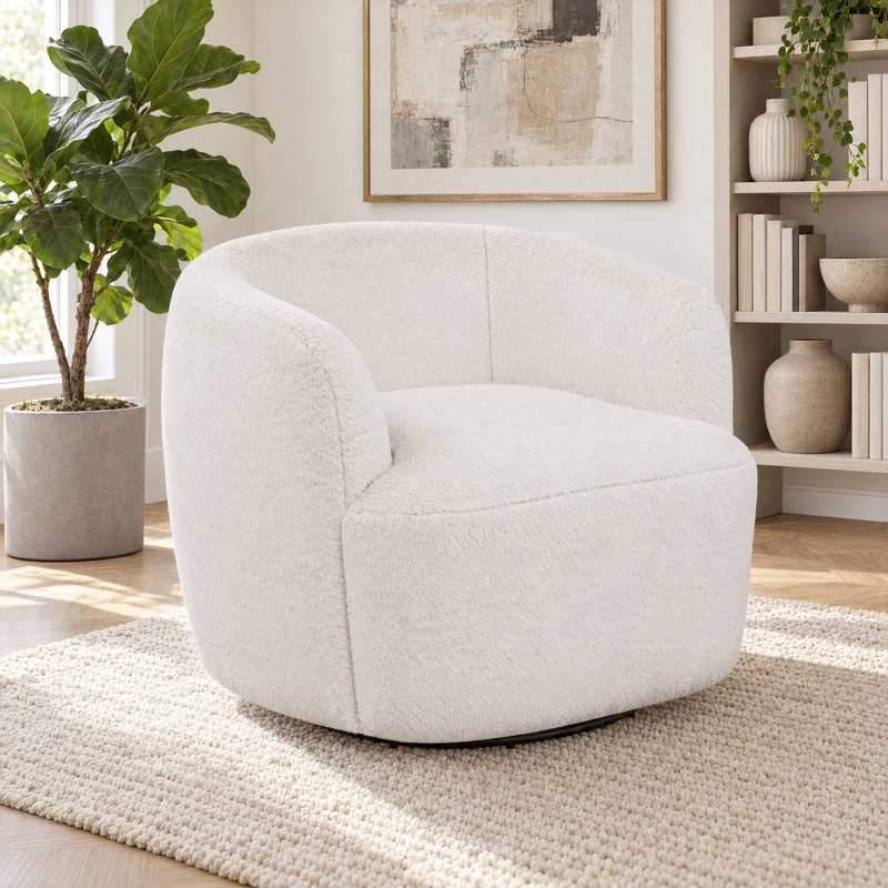 Eadey Faux Sheepskin Upholstered Swivel Chair Natural, Natural Sherpa