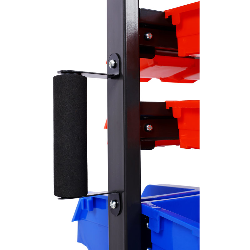 26" W Dual-Sided Mobile Metal Frame Plastic Bin Rack, With 2 Locking Wheels 6-Tier And 60-Bin Storage Rack