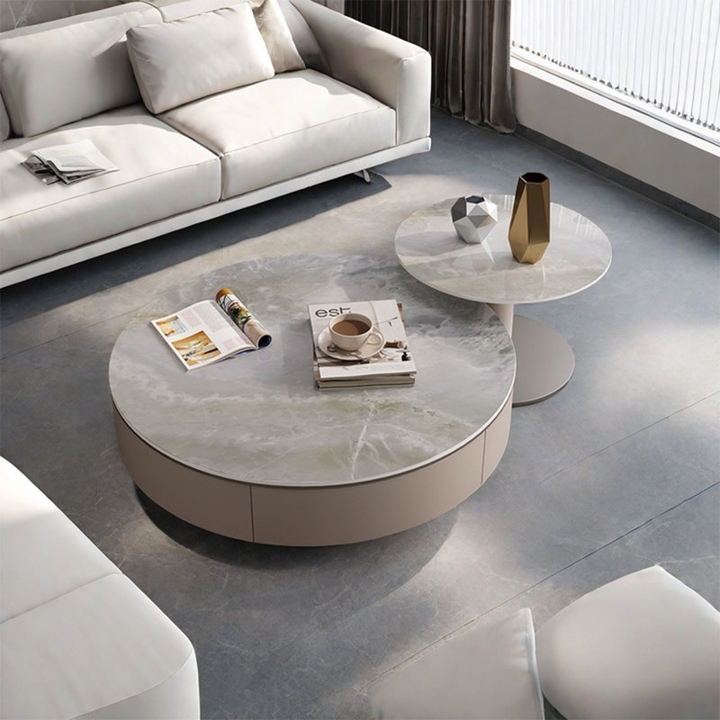 Table ronde en pierre Minimalist Light Luxury, H 14,2 po x L 31,5 po x l 31,5 po