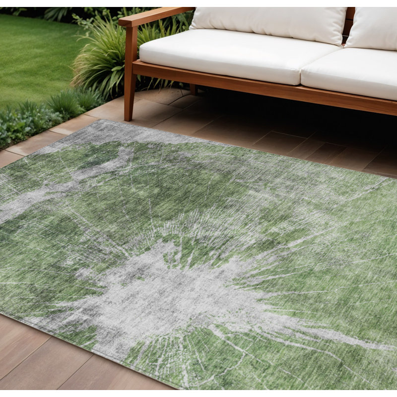 Tapis intérieur lavable abstrait vert et gris 9 pi x 12 pi