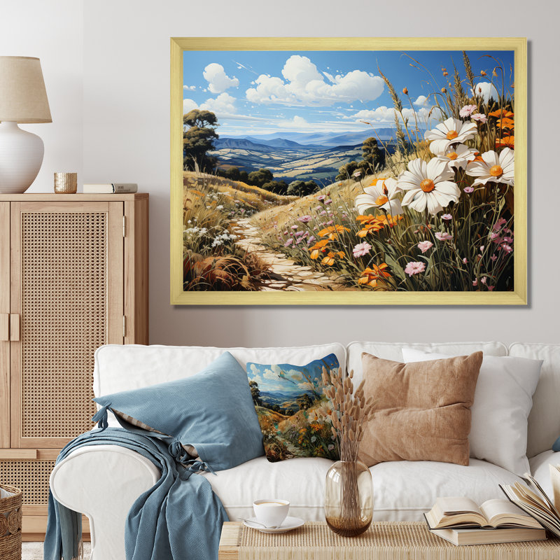 Cornflowers Cornflower Country - Floral Canvas Art Print, Encadrement doré, H 30 po x l 40 po x P 1,5 po