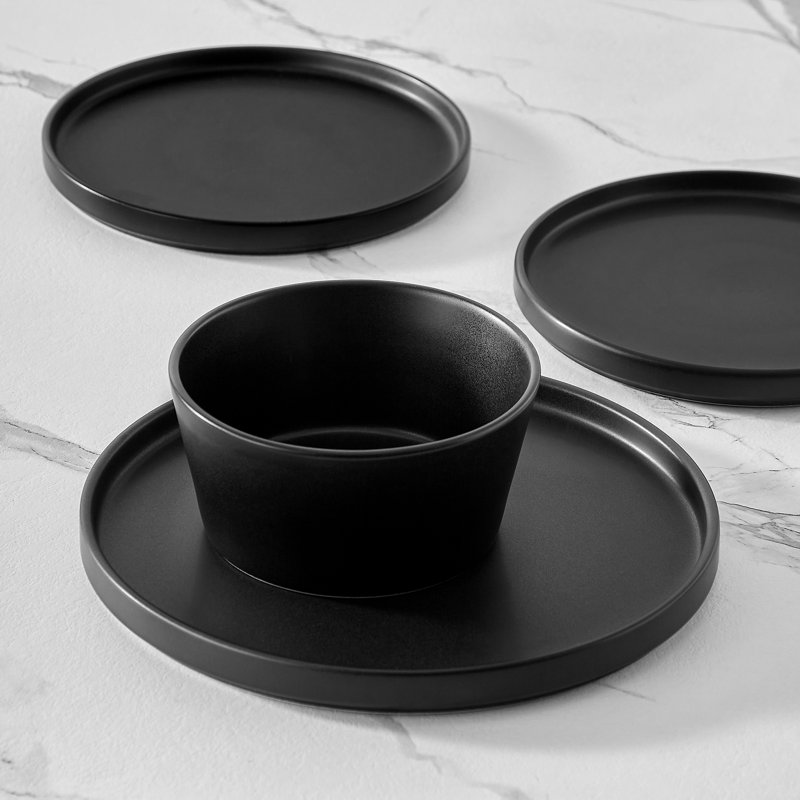 Piece Stoneware Dinnerware Set - Service for 6, Black