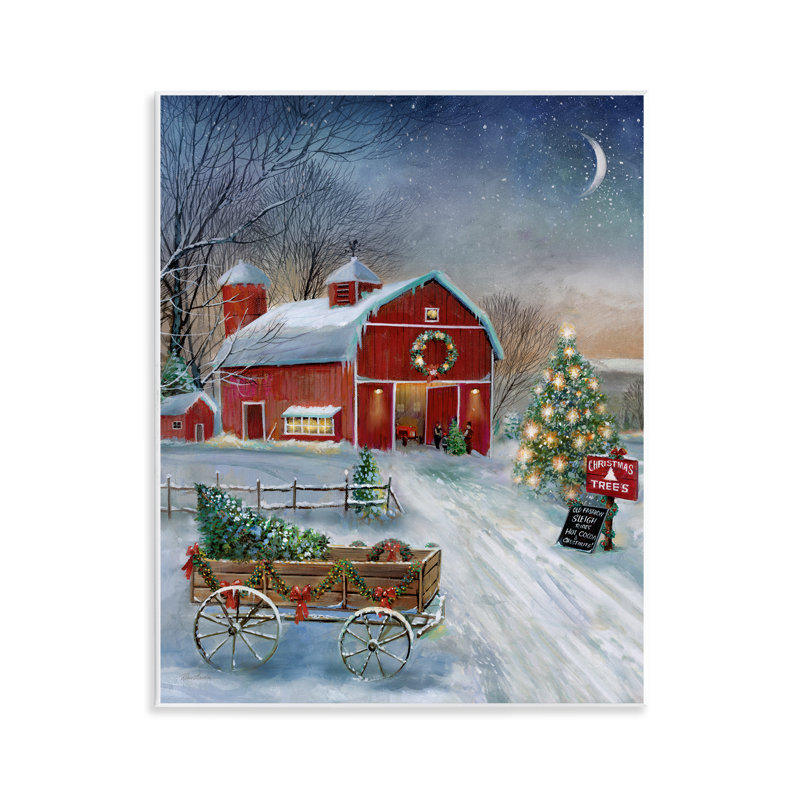 Holiday Wagon & Barn, art de la giclée encadrée par Ruane Manning