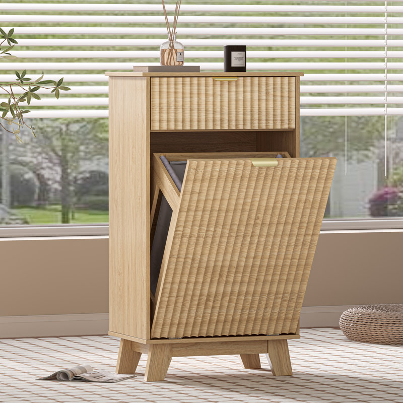 Wave Design 2-Drawer Tilt Out Trash Cabinet, MDF Freestanding Kitchen Trash Can with Storage (Can Not Included), Beige