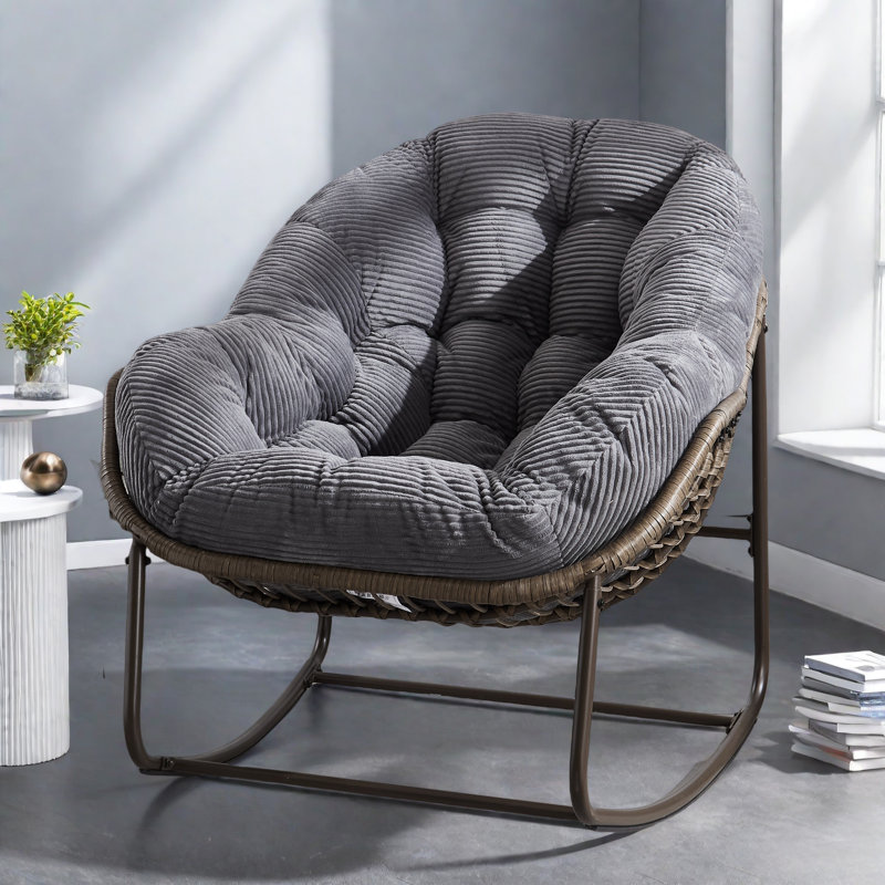 Chaise berçante d'extérieur en rotin, Gris