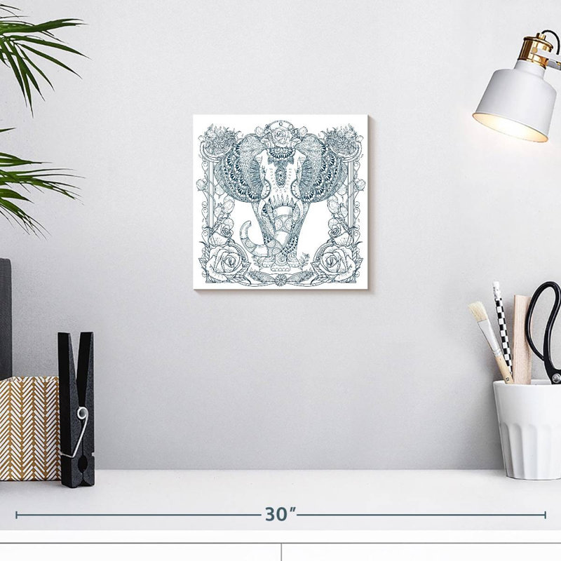 Crowle Blue Floral Elephant, H 10 po x l 10 po
