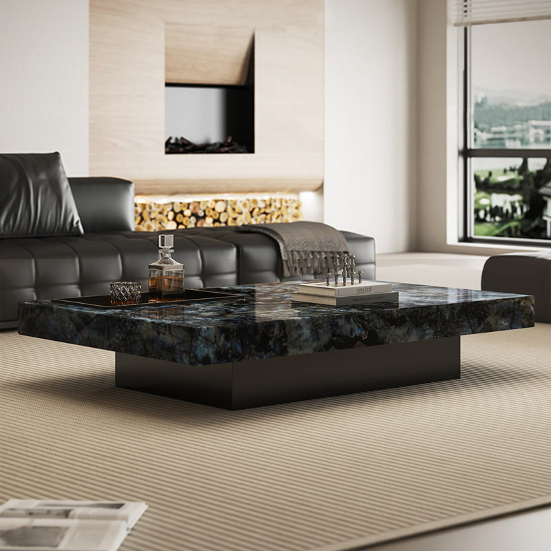 Table basse Luxury-lite rectangulaire en marbre, H 11,8 po x l 55,1 po x P 31,5 po