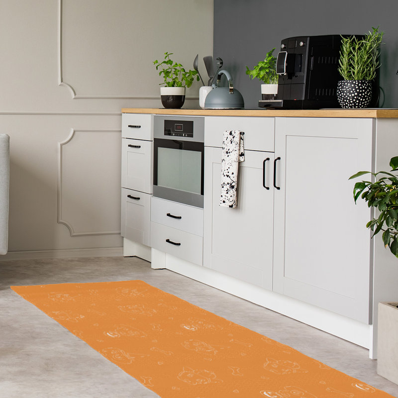 Tapis zone orange fait main, Tapis de couloir 2 pi x 8 pi