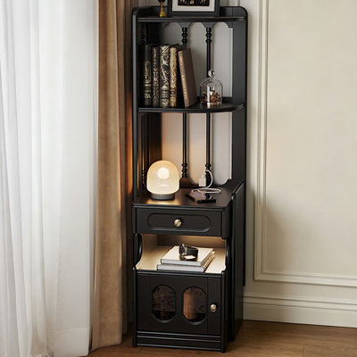 Retro Black Solid Wood Corner cabinet