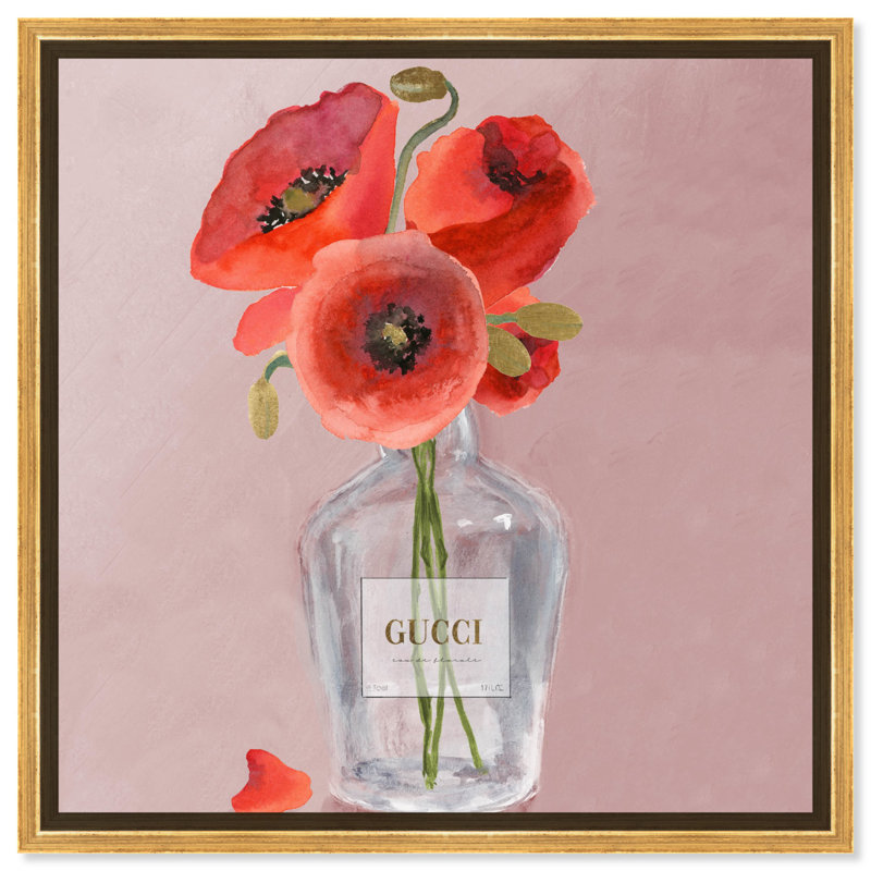 Art mural Glam Poppy Eau Florale, Cadre doré, H 25 po x l 25 po