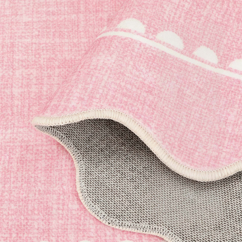 Tapis festonné lavable à nœuds pour chambre de bébé et couloir, Rose, Rectangle 9' x 12'