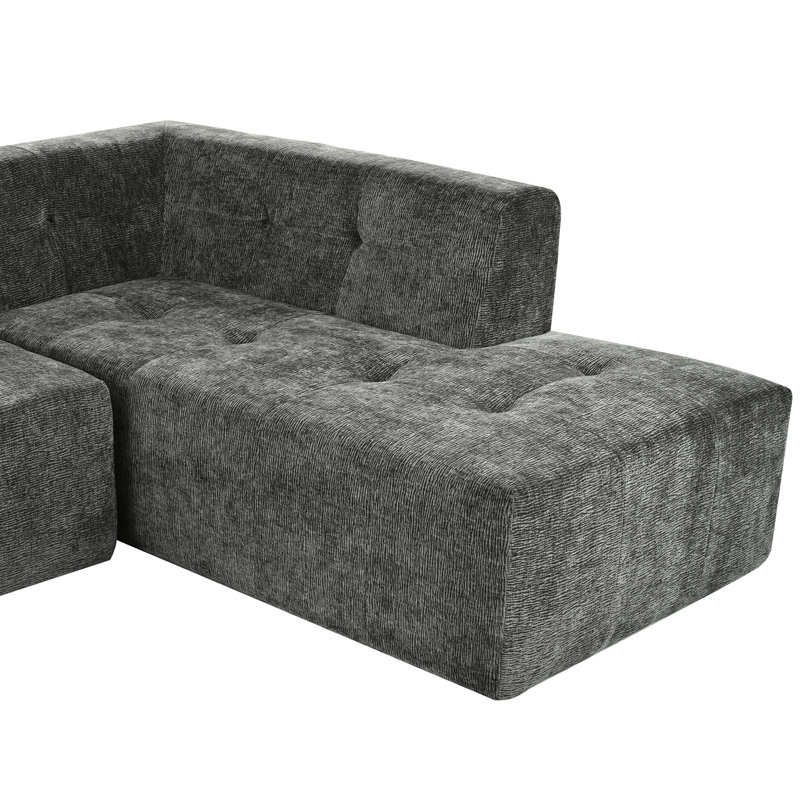 Salon rembourré, 112,2 x 74 po, gris noir, chenille, mousse haute, facile à assembler en quelques minutes, décor minimaliste moderne, revêtement en chenille gris, mousse