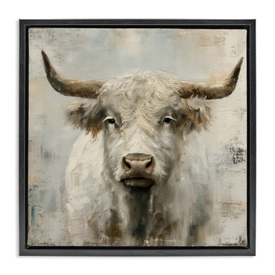 Fluffy Longhorn Cattle Brown Framed Floater Canvas Wall Art by Steve Huntziker