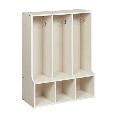 ECR4Kids Streamline 3-Section Toddler Coat Locker with Bench, Classroom Furniture