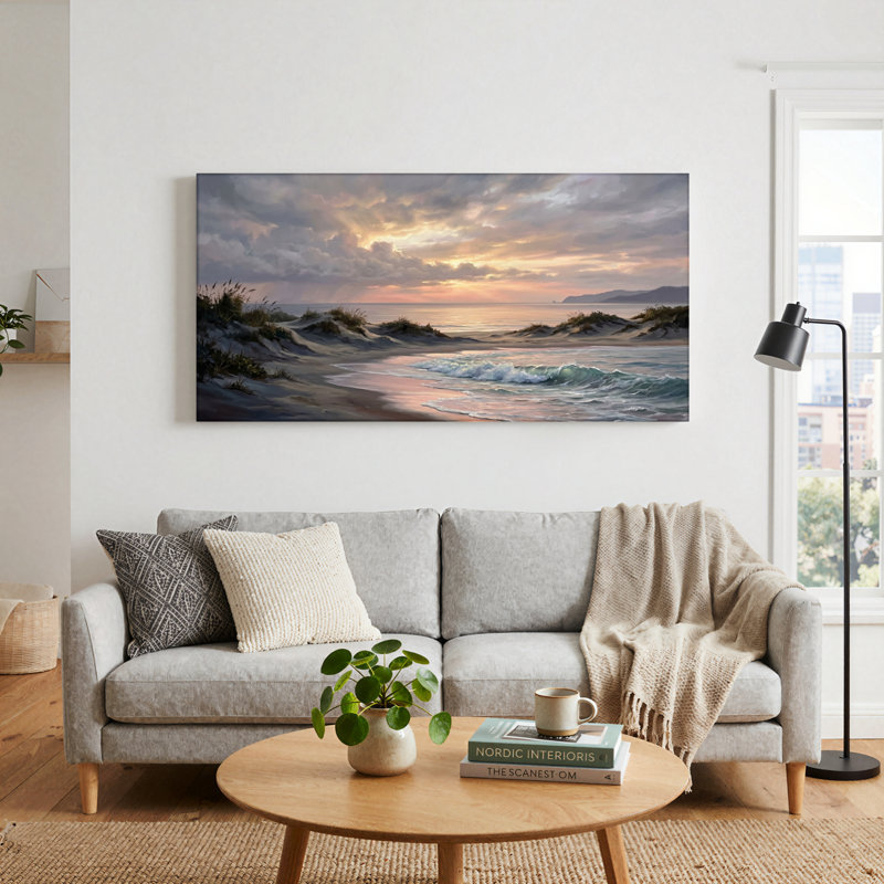 Ensemble de 1 tableau sur toile « Coucher de soleil sur l'océan », L 58 po x H 28 po, Toile tendue