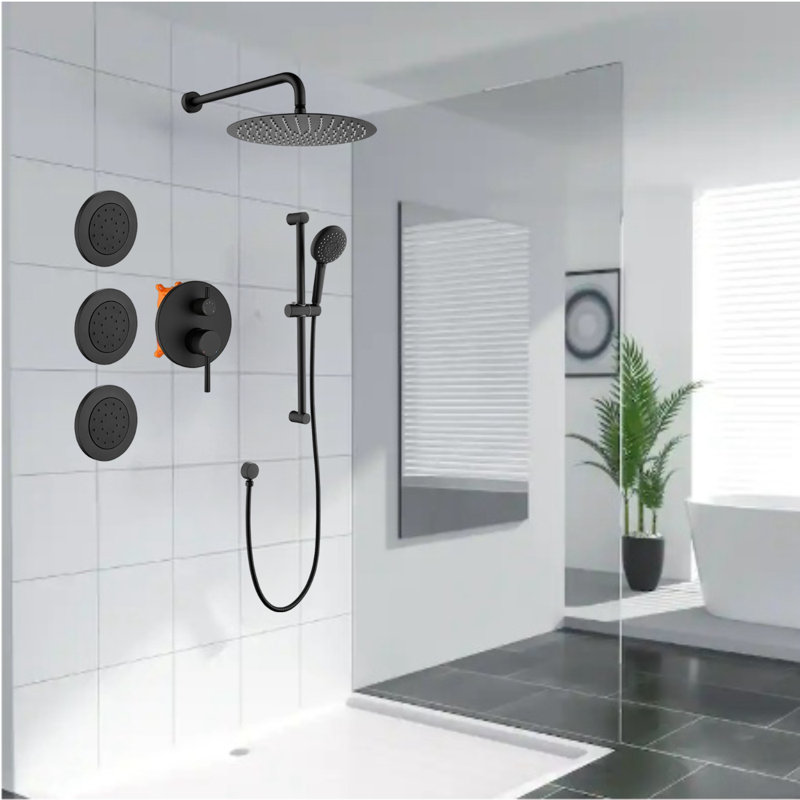 11.8-inch Wall Mount Shower Faucet Set with 3 Body Jets & Slide Bar Handheld Shower Head, Matte Black
