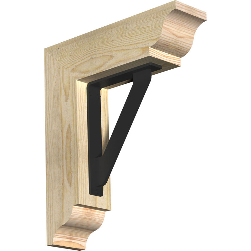 Support traditionnel en fer simple de 2 po d'épaisseur, H 16 po x P 14 po, Sapin de Douglas de l 3 1/2 po x T 2 po (lisse)