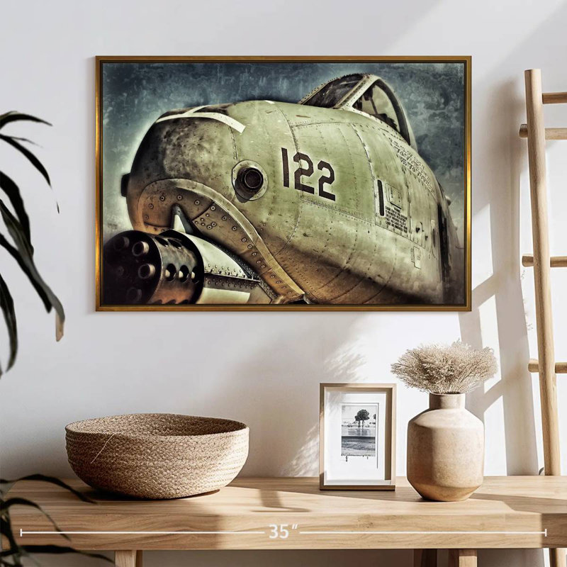Avion à réaction Air Force, 25 po x 17 po, Cadre flottant doré