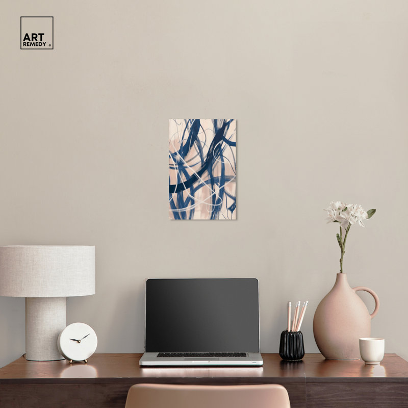 Indigo and Beige Abstract Canvas Art, 15" x 10"