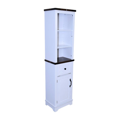 Armoire de rangement, grande tour en lin pour divers espaces, tablettes réglables, tiroir, plateau en noyer noir avec corps blanc, salle de bain étroite et facile d'entretien, esthétique avec noyer, espace