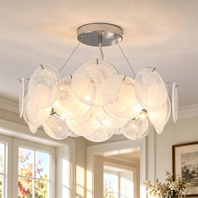 6 - Light Murano Cloud Glass semi - Flush Mount Ceiling Light