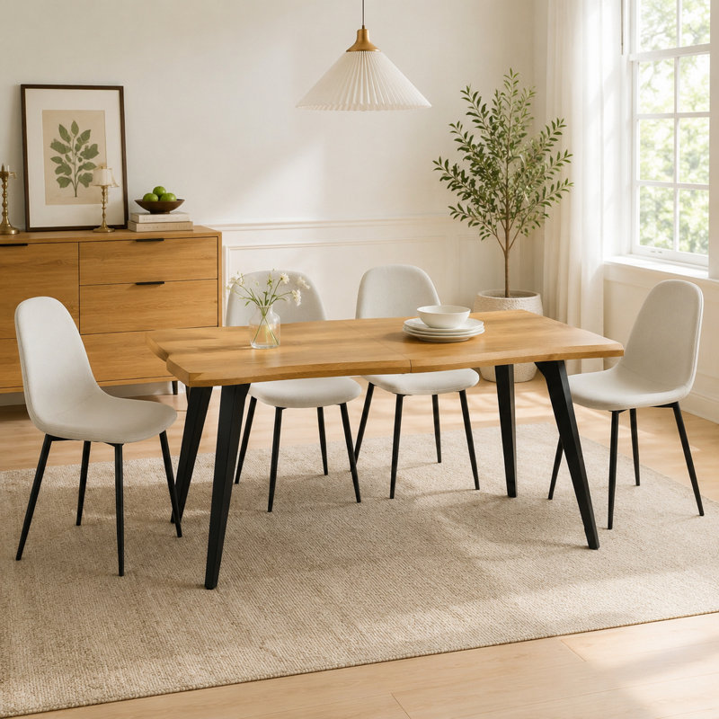 Ensemble de salle à manger de cuisine 5 pièces, table en bois naturel 63 po avec 4 chaises en tissu gris, Grey