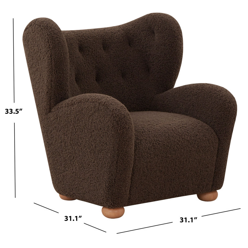 Galloway Wingback Accent Chair, Dark Brown Faux Shearling