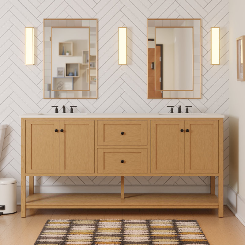 Ensemble de meuble-lavabo double 72 po Binne, Blanc d'ingénierie, Blond