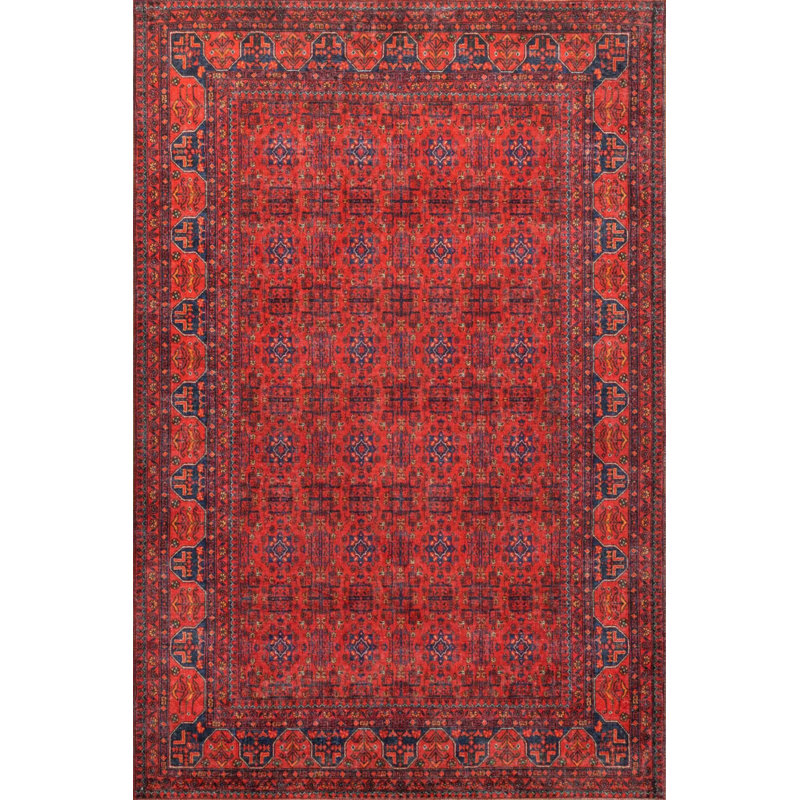 Tapis décoratif rouge en polyester tissé à la machine, Tapis de couloir 2 pi 8 po x 9 pi 11 po