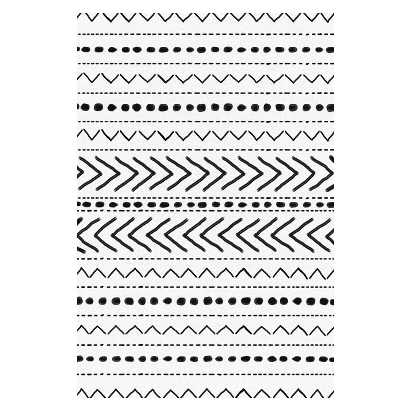 Tapis rectangulaire en polypropylène tissé à plat à chevrons blanc / noir Casitas, Rectangle 4 pi 11 po x 7 pi 7 po
