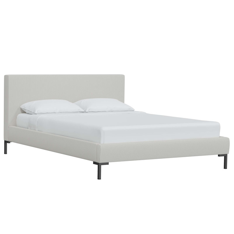 Lit plateforme tapissier Bilkis, Oxford rayé bleu marine, Très grand, Gris anthracite rayé Oxford