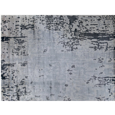 Tapis unique noué à la main argenté / gris anthracite de 9 pi x 11 pi 9 po
