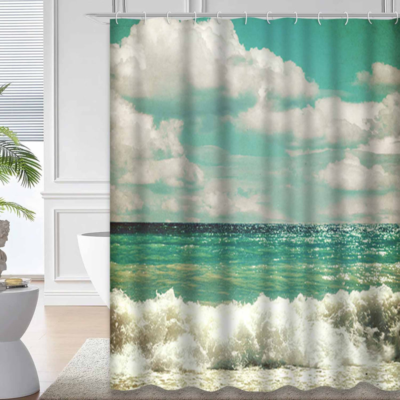 Vagues de mer, ciel, ciel, plage, style rétro, vague océanique rétro, grunge avec 12 crochets, L 72 po x l 72 po